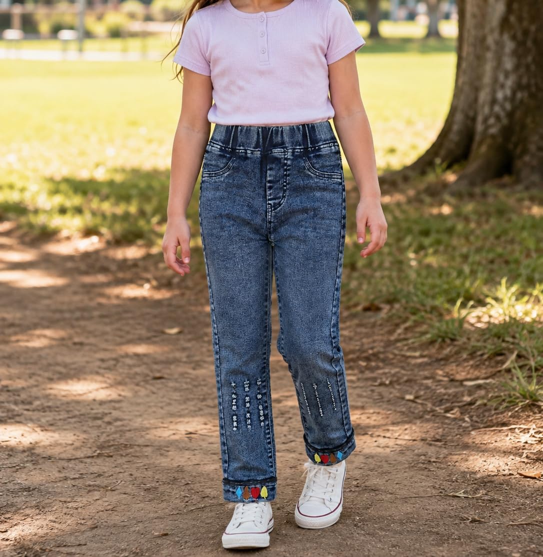KIDSCOOL Little Boys Jeans Ripped Distressed Ribbed Elastic Denim Pants
