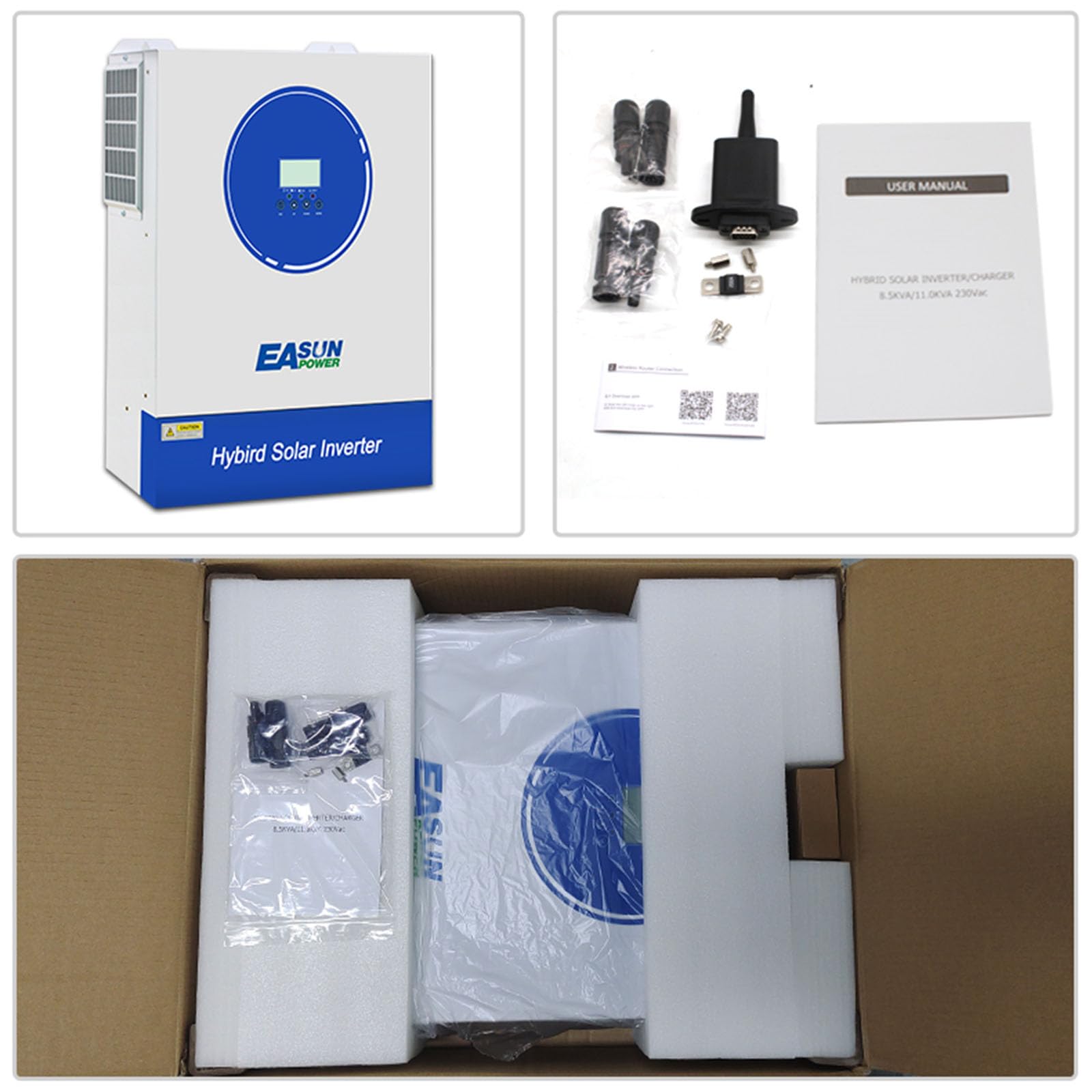POWLAND 11KW Inverter ibrido 48V, 2 ingressi FV, funziona senza batteria, inverter off-grid a onda sinusoidale pura, FV 60-500VDC, per batterie al piombo e al litio 48V, con modulo WiFi (SMG 11KP)
