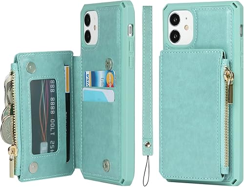 iCoverCase Funda tipo cartera para iPhone 11 con soporte para tarjetas, bloqueo RFID, piel sintética de alta calidad, cierre magnético, a prueba de