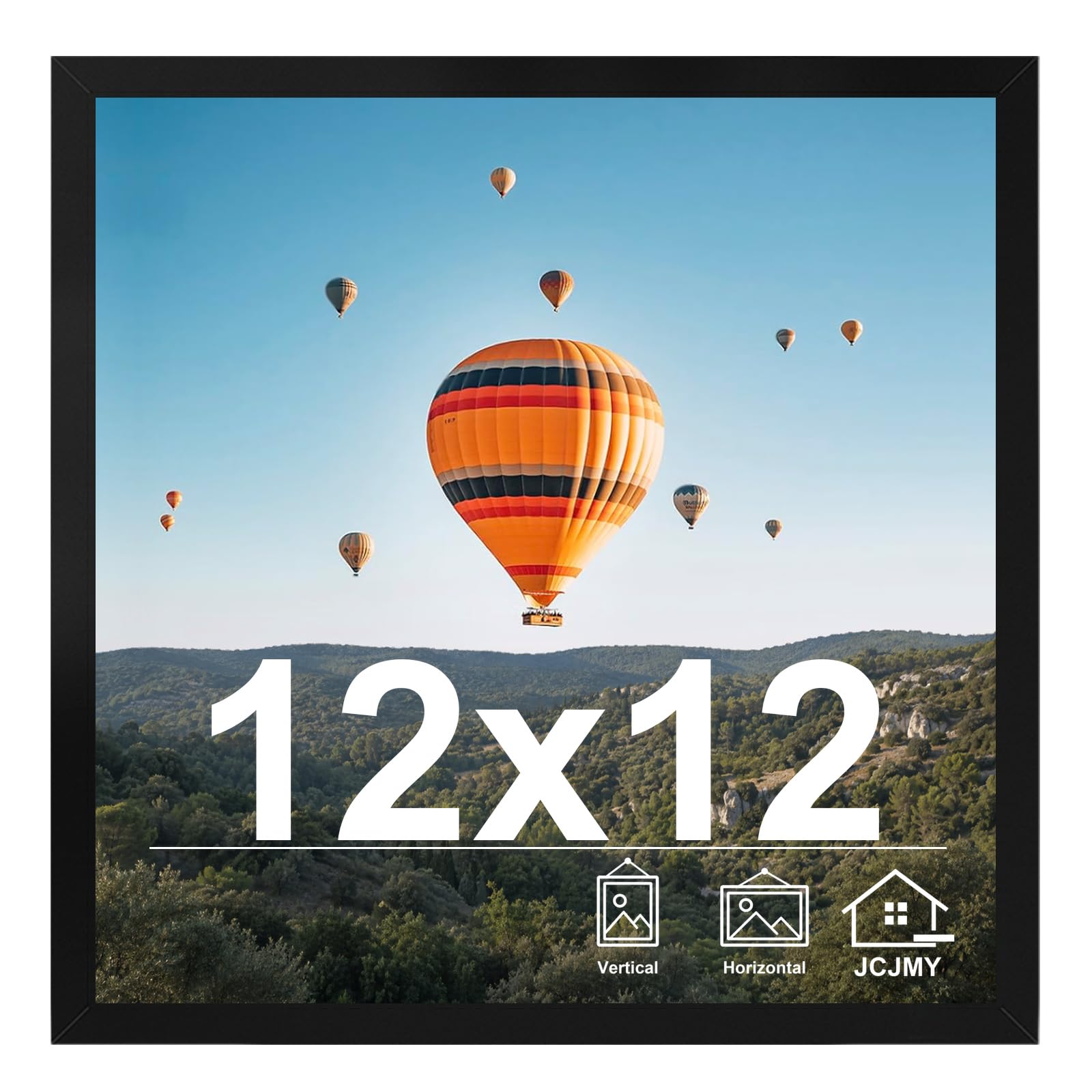 JCJMY 12x12 inch Picture Frame, Horizontal and Vertical Formats for Wall Hanging, 12 x 12 Square Wall Gallery Poster Photo Frame with Shatter Resistant Plexiglass, Black