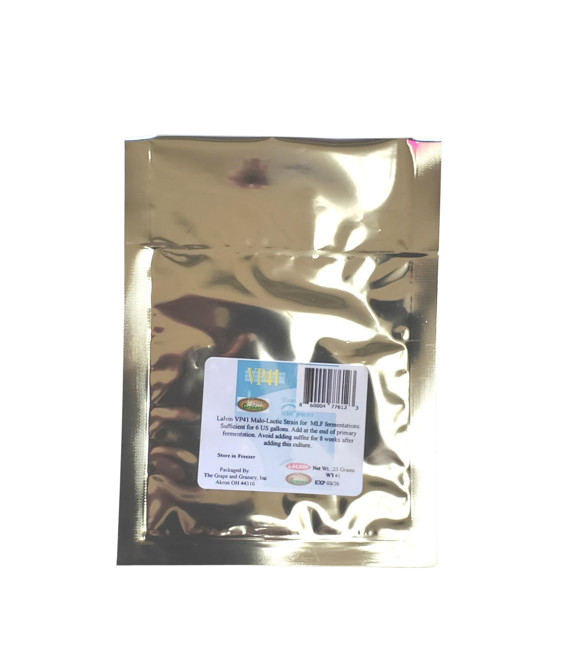 VP41 Malo-Lactic Bacteria Culture- Sufficient for (6) US Gallons, .25 grams, White