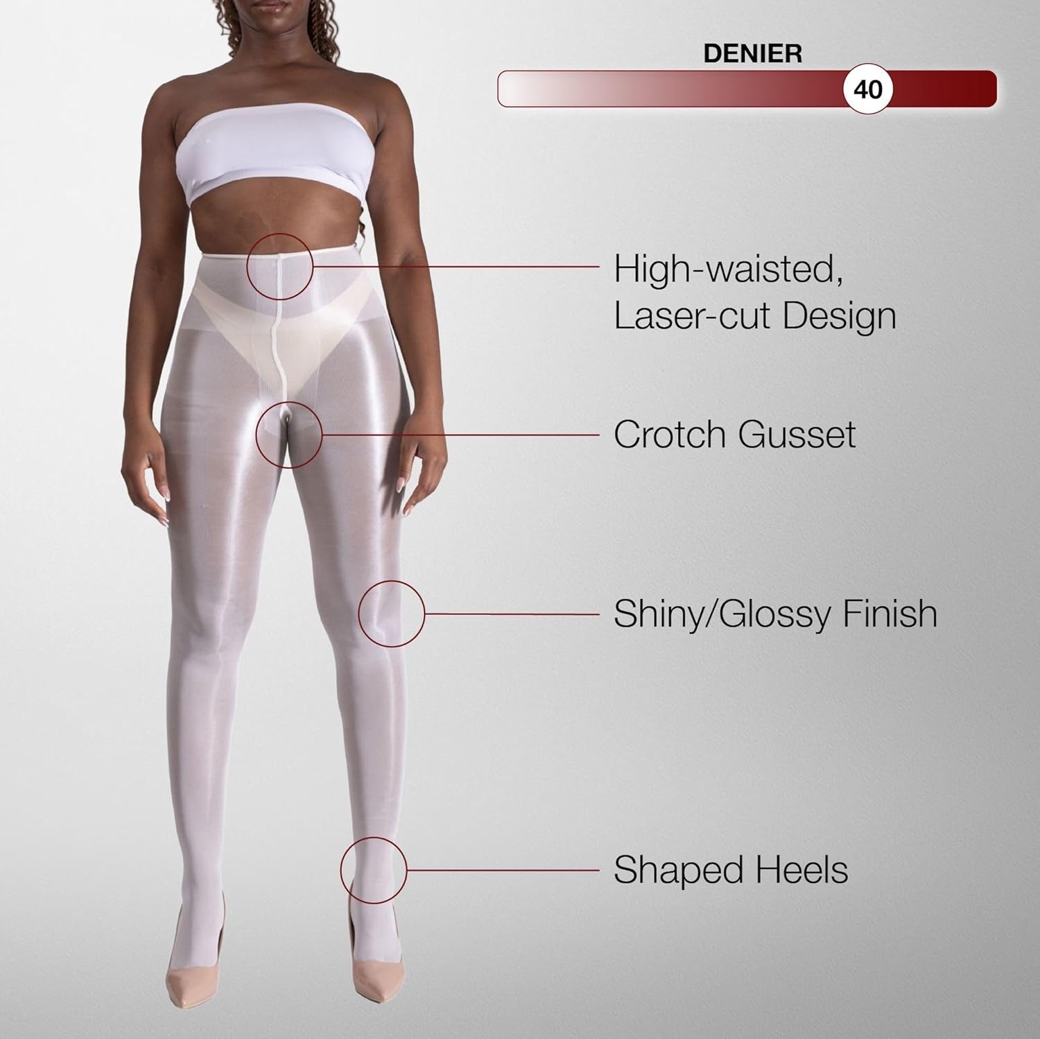 LECHERY Lustrous Silky Shiny 40 Denier Women's Tights, Semi-Sheer High Waist Pantyhose Stockings - Image 3