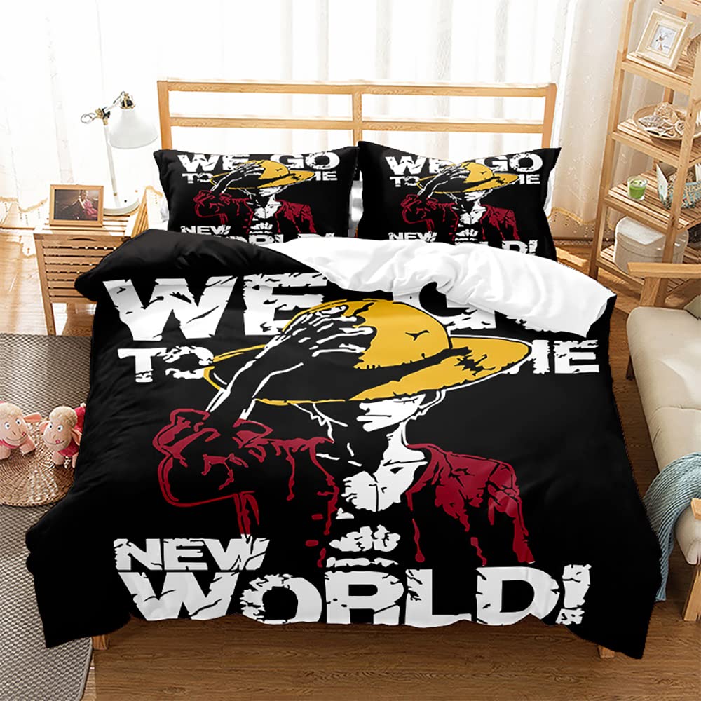 Ste-X Op 02 Bed Linen Cotton Bedding Set One Piece Luffy Zoro Nami, Half-Linen Duvet Cover 135X200 And 2 Pillowcase 80X80 Cm With Oeko (200X200cm(Double),)