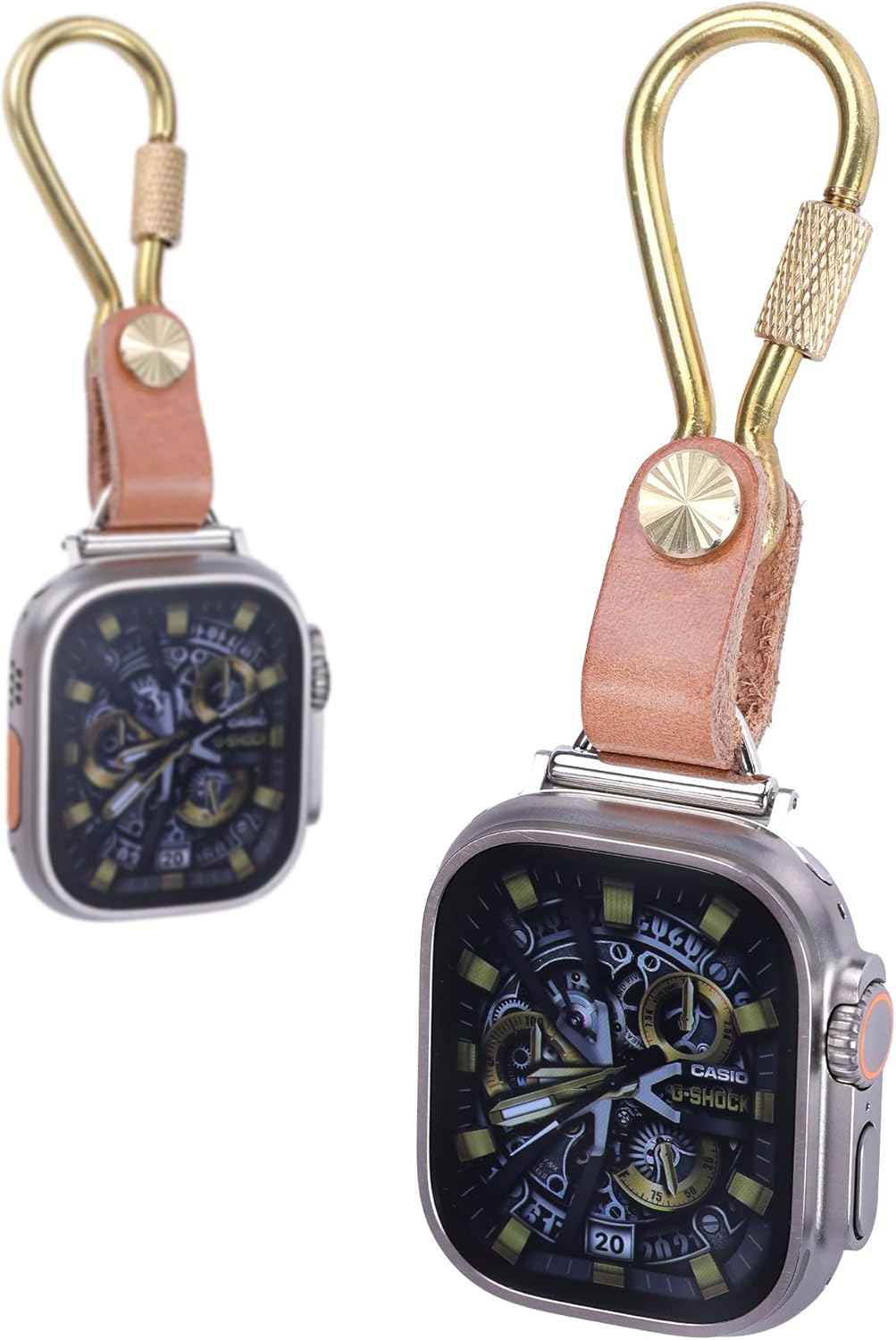 Brass Vegetable Tanned Leather for Apple Watch 123456789se10s11 Ultra 49mm Fob Keychain Clip Pocket Watch 46/45/44/42/41/40/38mm Chain Sport Bands Bag Charm