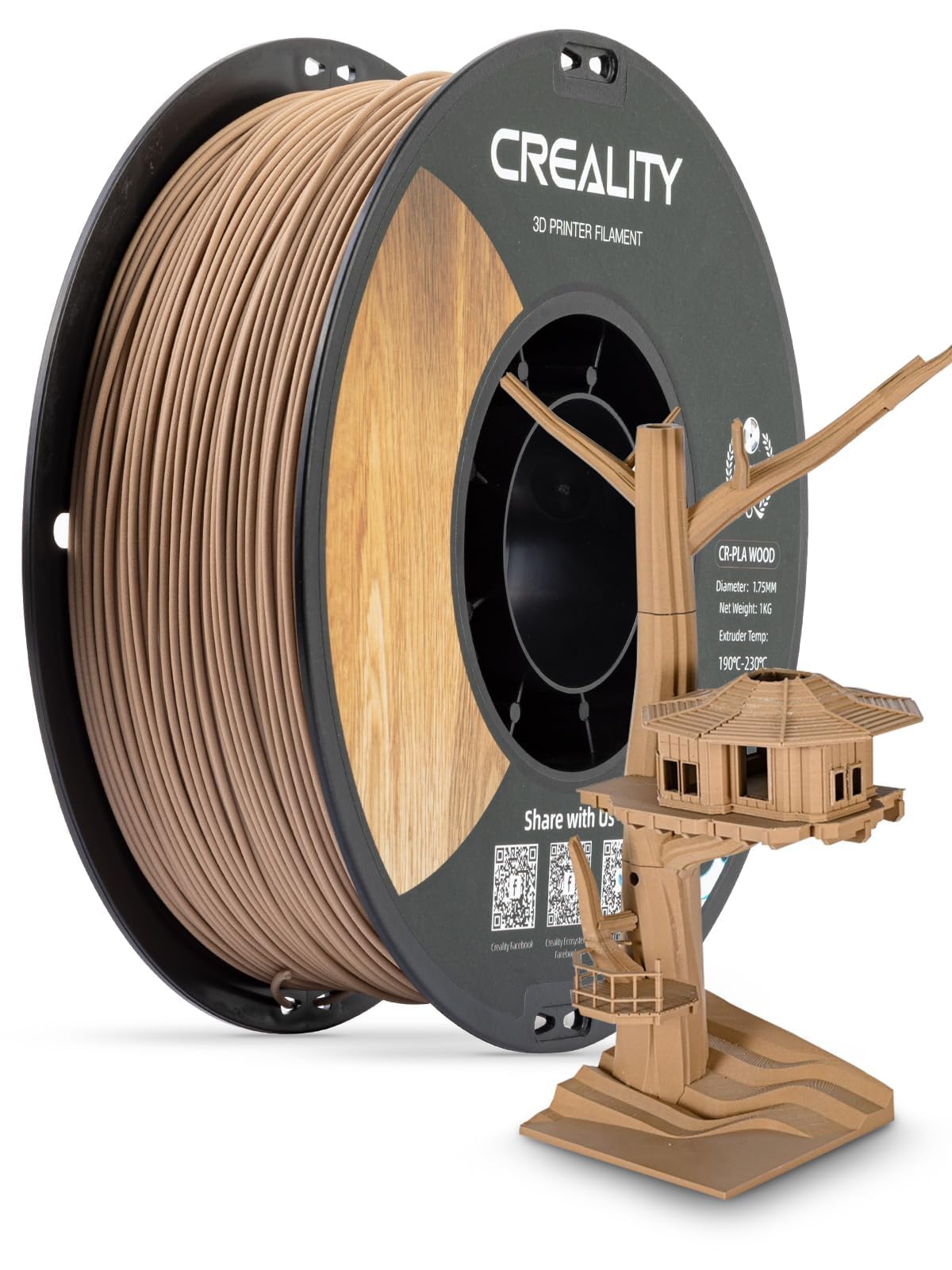 Creality PLA Filamento a Stampante 3D Printer Silk Shiny PLA Filament 1.75mm +/-0.02mm, 3D Printing Filament 1KG/2.2lb (Legno)