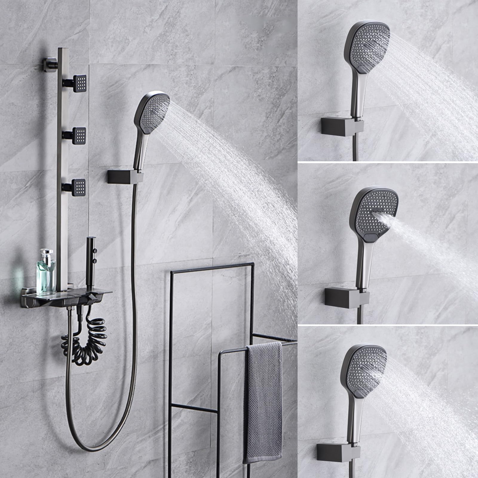 Sistema de Ducha termostático, Juego de Grifo de baño con Pantalla Digital, Kit Expuesto con válvula y Cabezal de Mano de 3 Modos, rociador Corporal, bidé, Cascada, bañera