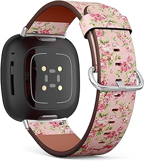 CJBROES Replacement Leather Watch Band, Compatible with Fitbit Versa 3 and Fitbit Sense of Wristband Bracelet Accessory - Rose Bouquet Design