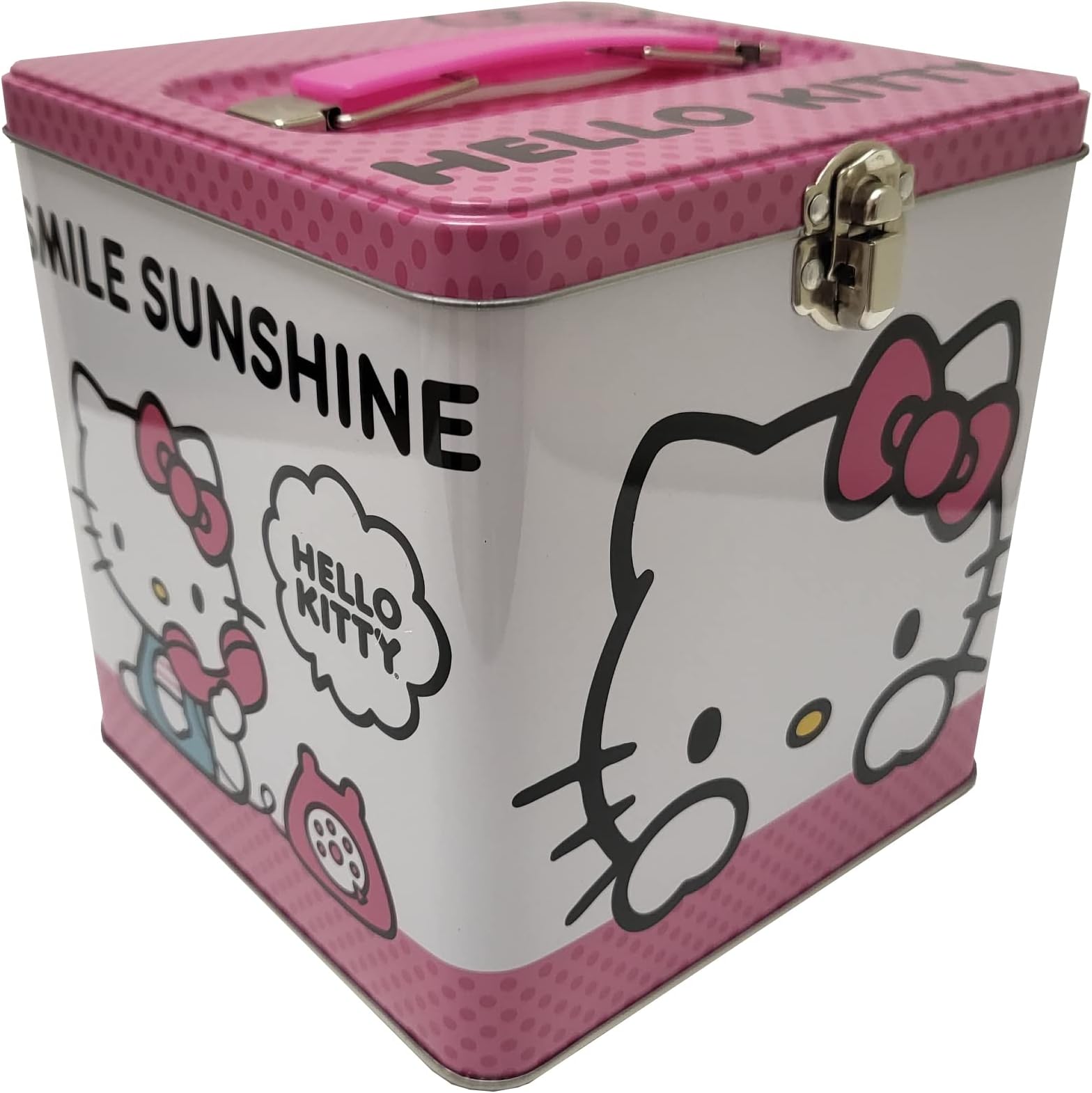The Tin Box Company Hello Kitty Stack Store and Carry Tin. Stackable Tin Box with Handle,Pink and White