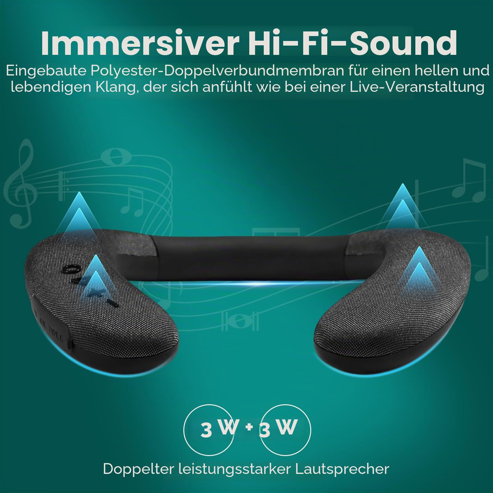 AURTEC Kabelloser Nackenlautsprecher, Bluetooth 5.4, tragbarer Nackenbügel-Lautsprecher, 12 Stunden Spielzeit, 3D-Surround-Sound, integriertes Mikrofon mit TF-Kartensteckplatz und AUX-Eingang