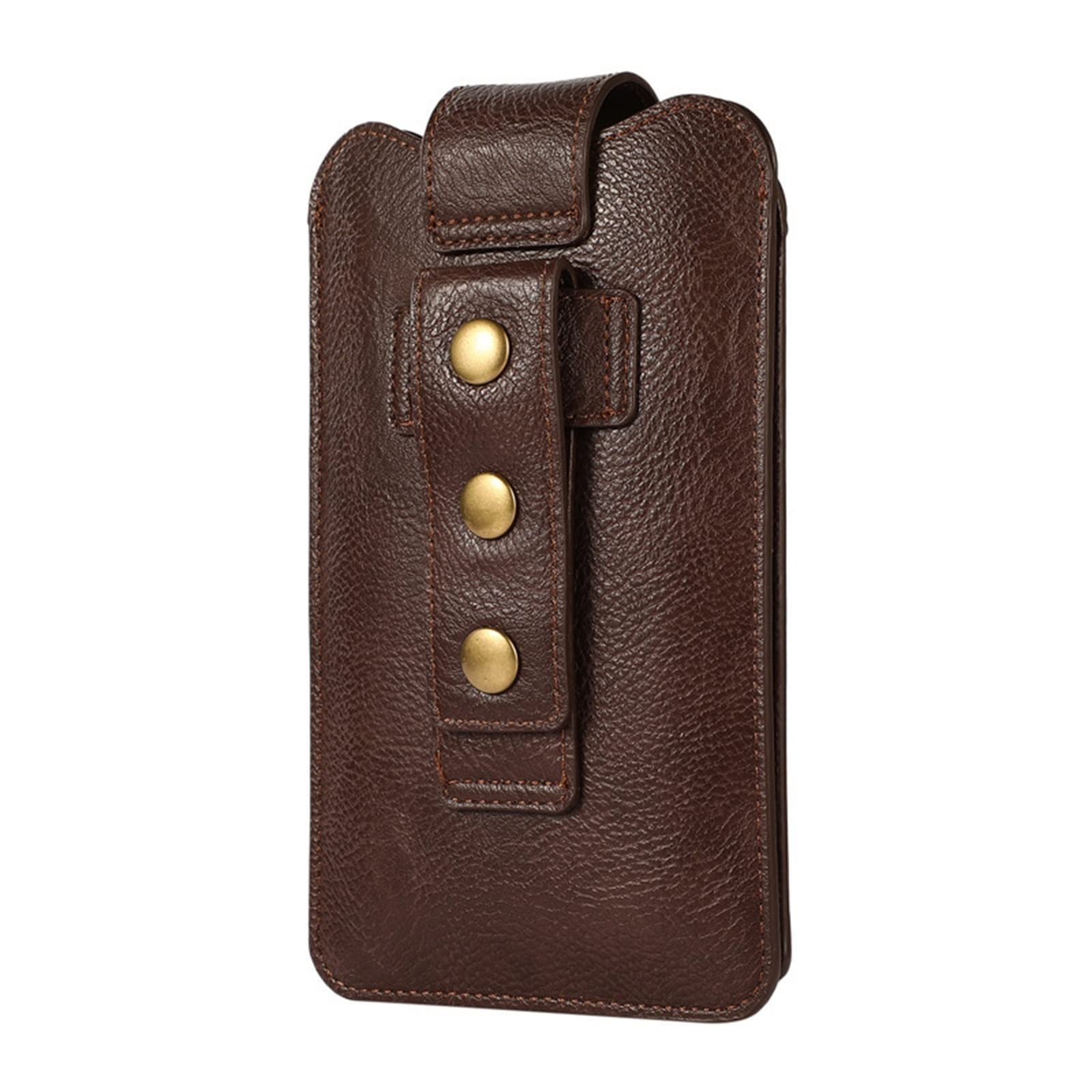 Handy-Gürteltasche für Herren Verstellbare doppellagige Gürteltasche Handytasche Flip Bag Ledertasche (Color : Brown, Size : 18.5X10.5X3CM)