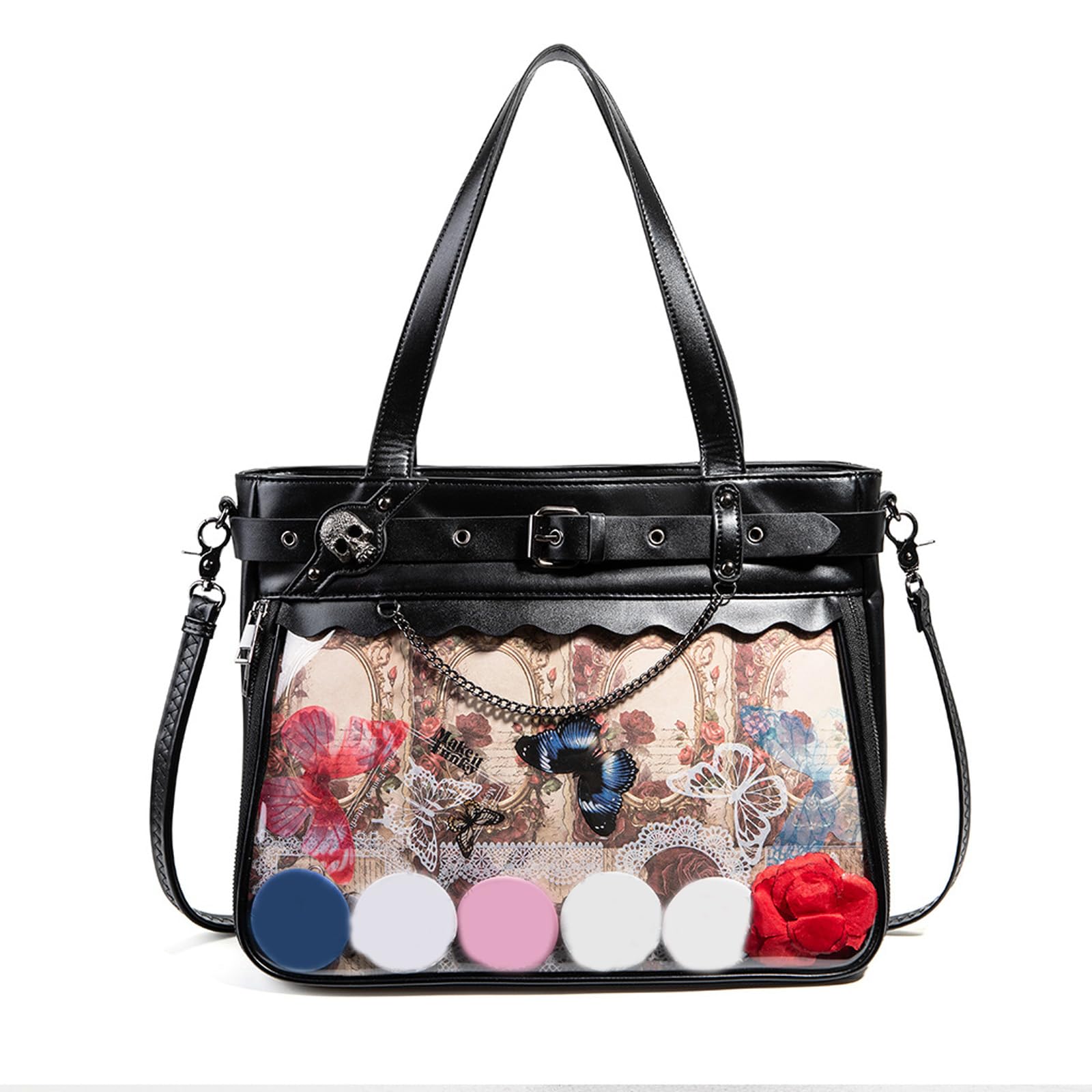Borsa a tracolla giapponese per cosplay con finestra trasparente, tasche multiple e tracolla regolabile in pelle PU borsa a tracolla anime