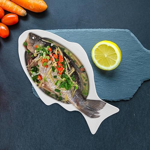Miniatura 3 de DOITOOL Plato de pescado plato de cerámica con forma de pescado con textura para servir de porcelana, bandeja de comida para frutas o queso (13.2