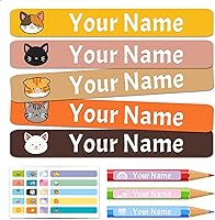 Vista 18 de Calcomanías de nombre para niños, 100 unidades, etiquetas personalizadas, impermeables, suministros escolares, etiquetas con nombre para botellas