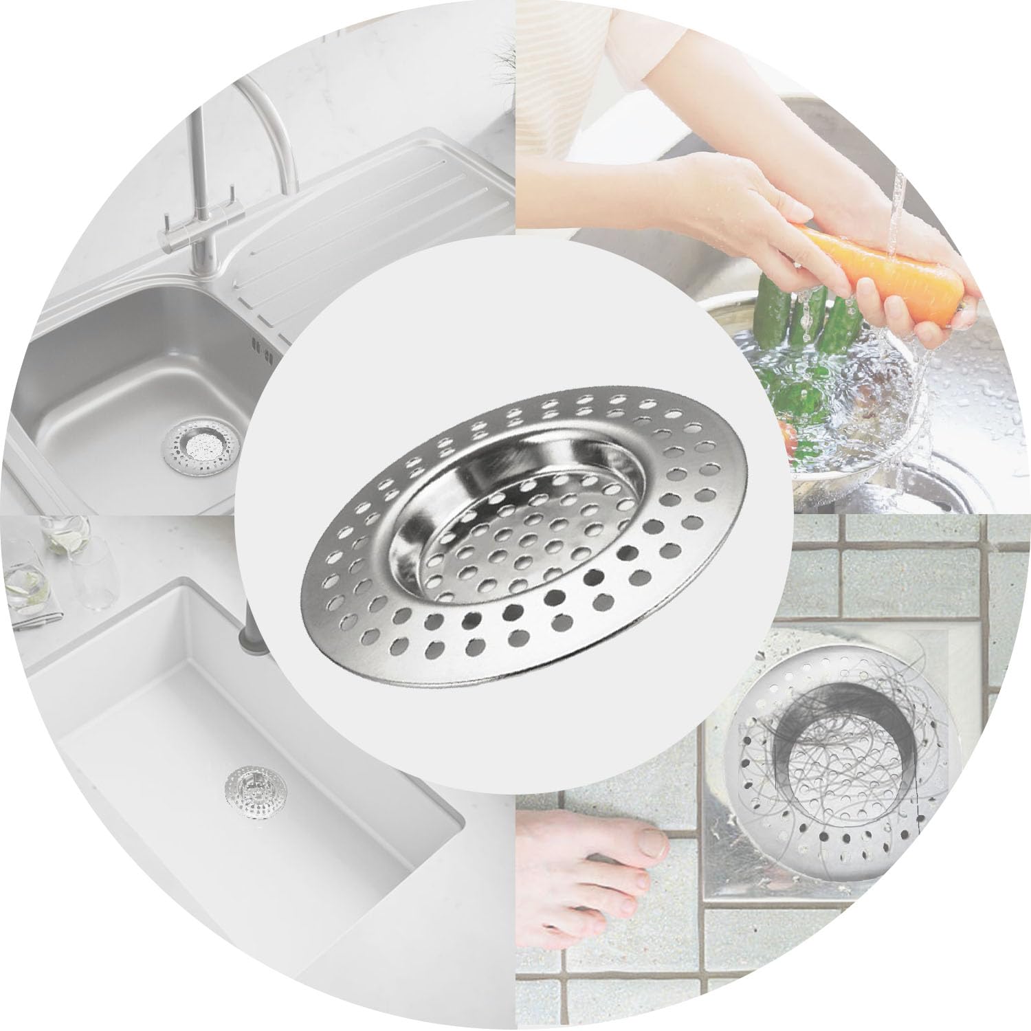 Set 4 Filtri Lavandino Acciaio Inox ∅7cm - Filtro Scarico A Maglia Fina Per Cucina, Bagno E Doccia - Foto 13