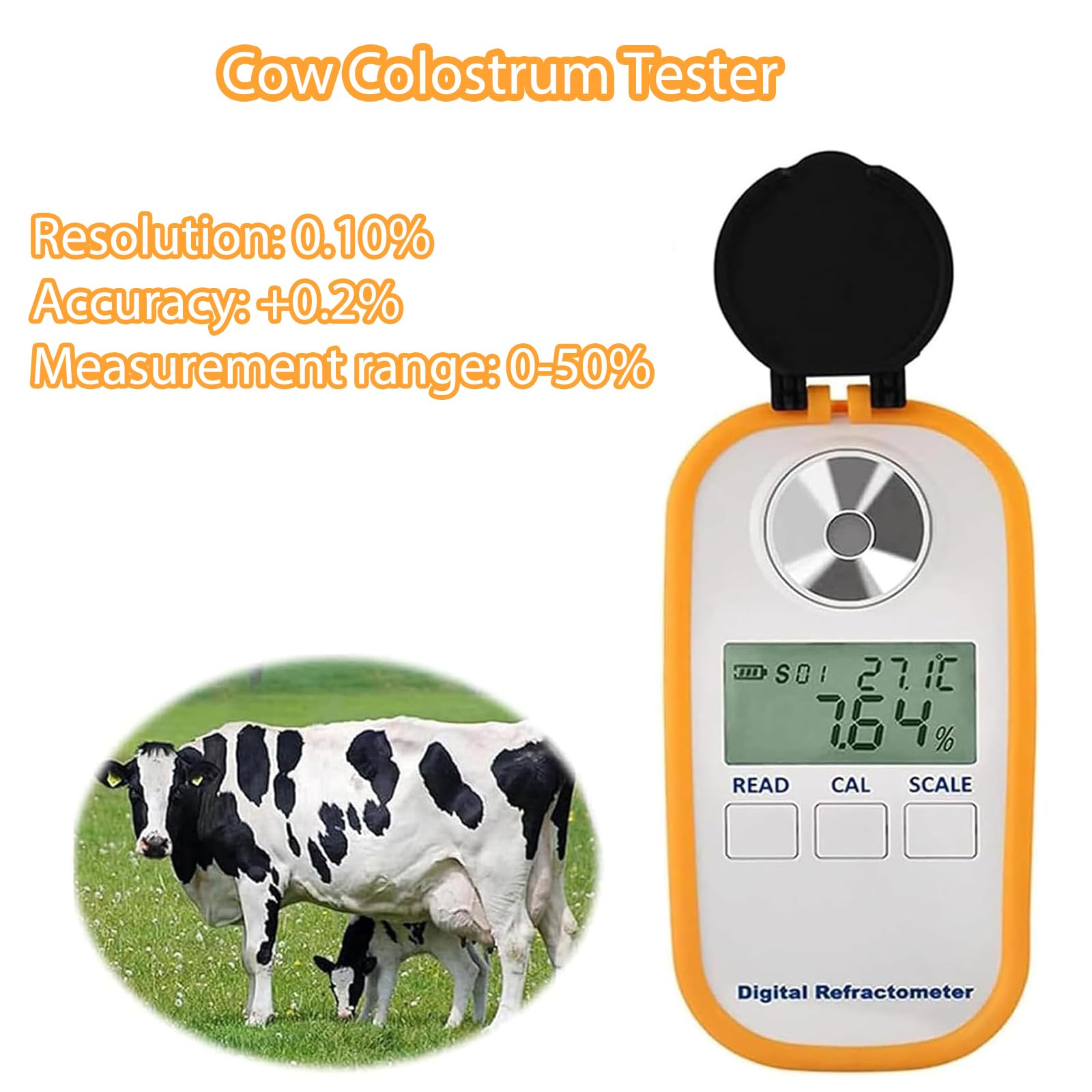 Refractómetro digital de mano, rango de 0-50% Brix para calostro de vaca lechera, suero de leche y ternero, detección rápida de 3 segundos con ATC