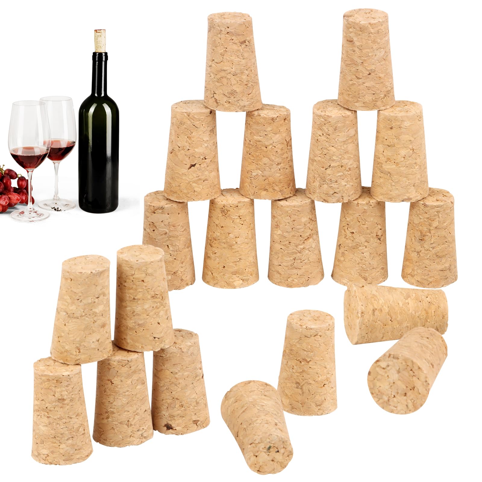20 Piezas Tapones de Vino, Tapones de Corcho y Madera Suave Natural, Para Sellar Botellas de Vidrio