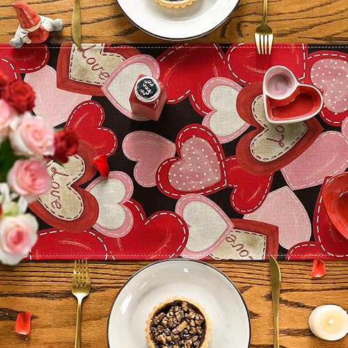 Miniatura 7 de Artoid Mode Camino de mesa para el día de San Valentín, diseño de corazón negro y rosa, decoración de mesa de comedor para decoración de fiesta del