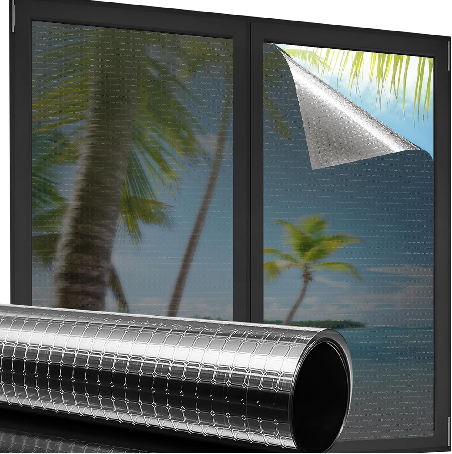 Beautysaid One Way Privacy Window Film See Out Not in Sun Blocking Home Window Tint Reflective Mirror Sun Blocker Anti UV Static Cling Window Covering for House(Black,29.5 x 118 in) 29.5 x 118 inch Black-silver