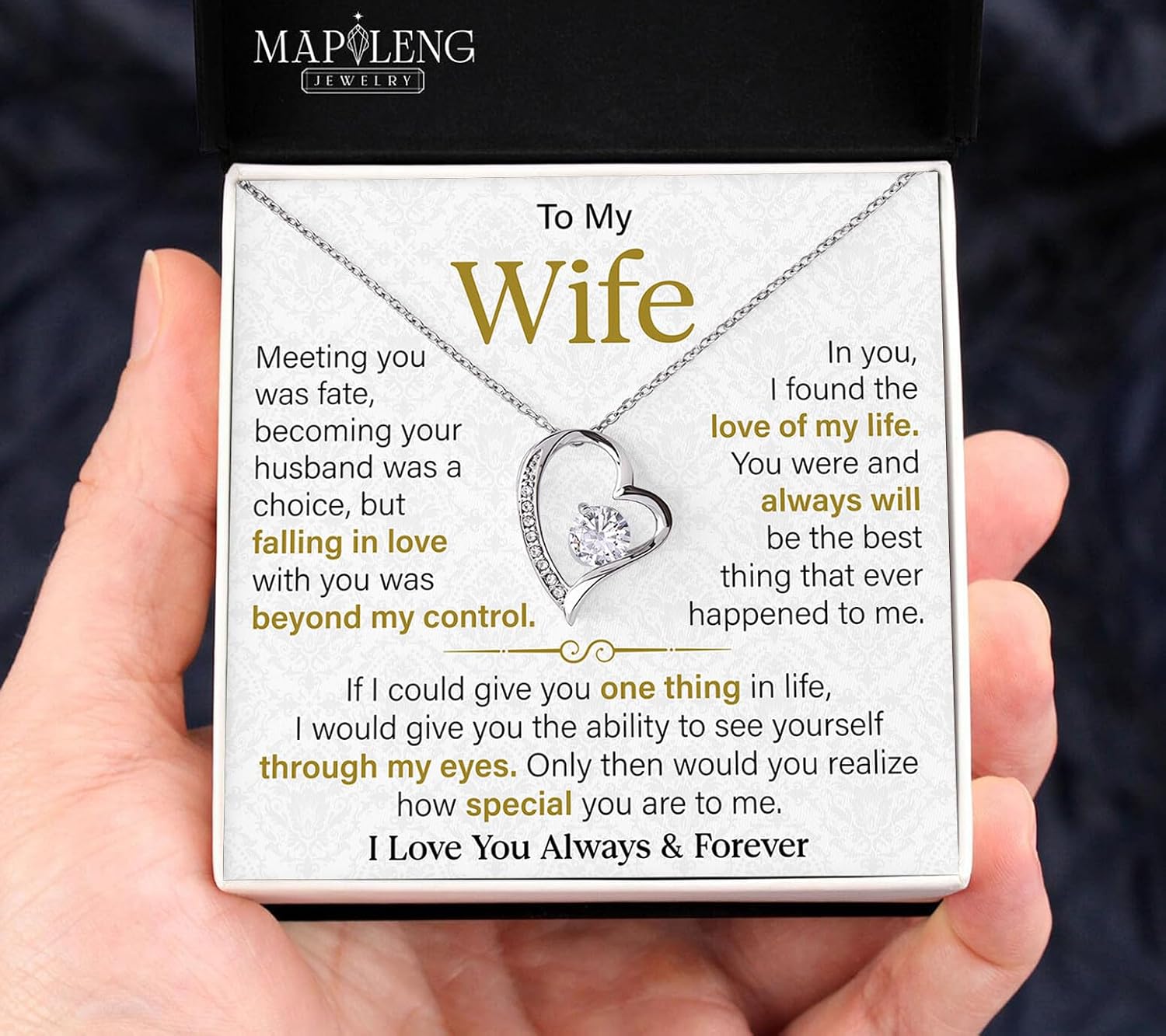 To My Wife – Heart Necklace from Husband with Heartfelt Message Card & Elegant Luxury Gift Box, A Meaningful Romantic Jewelry Gift for Anniversary, Birthday, Wedding, Christmas #1