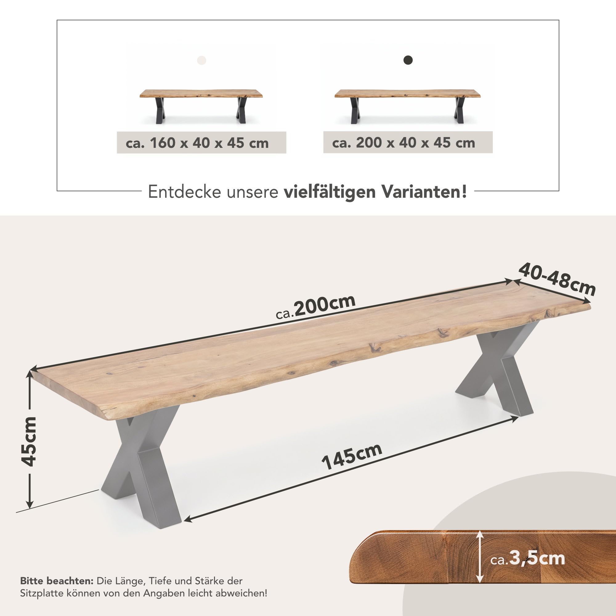 Riess Ambiente Massiver Baumstamm Bank Mammut 200cm Akazie Massivholz Sitzbank Esszimmer