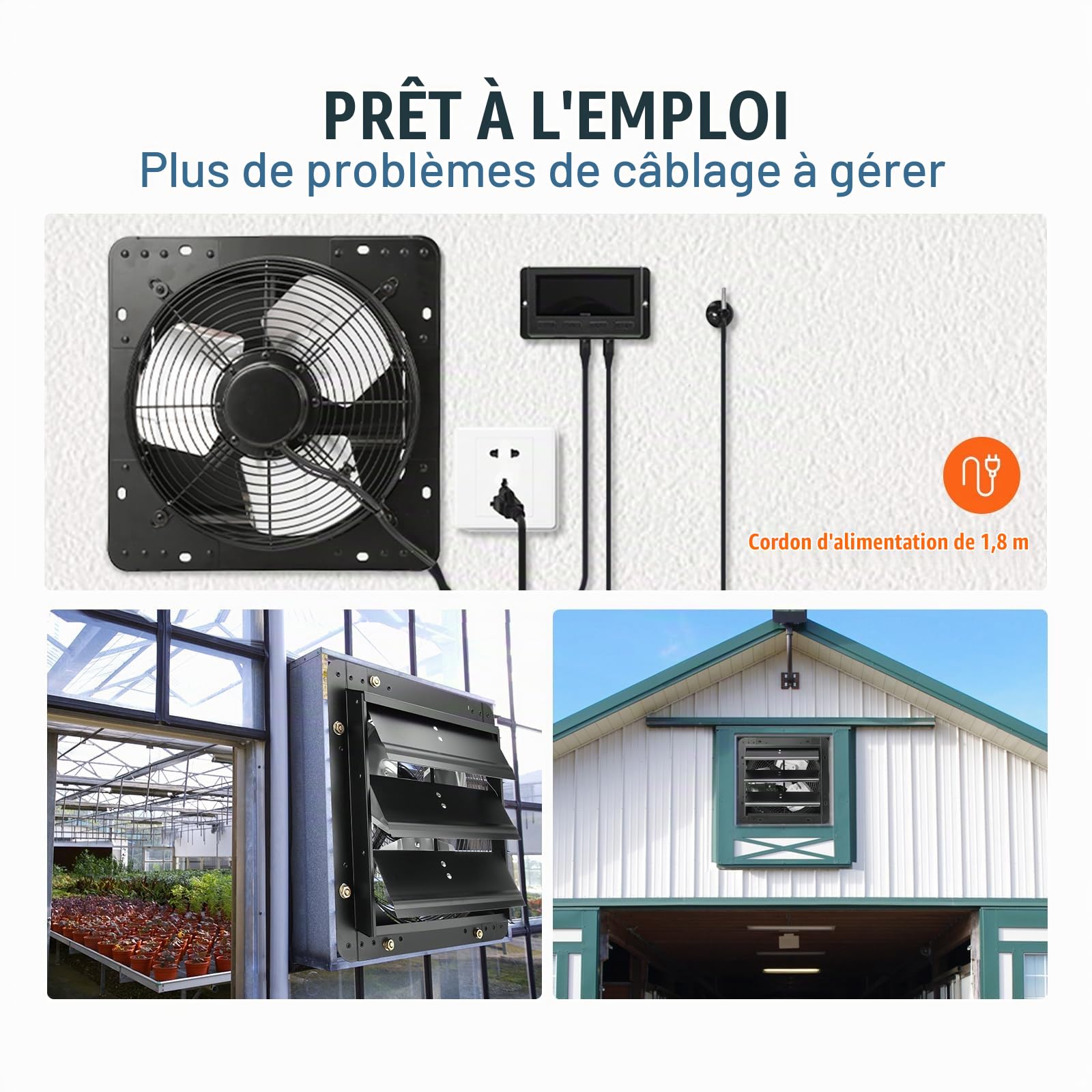 VEVOR Ventilateur d'extraction à volets, 30,5 cm avec contrôleur de température et d'humidité, extracteur d'air de grenier mural réglable à vitesse variable, 1500 m³/h, moteur EC, pour serre, garage