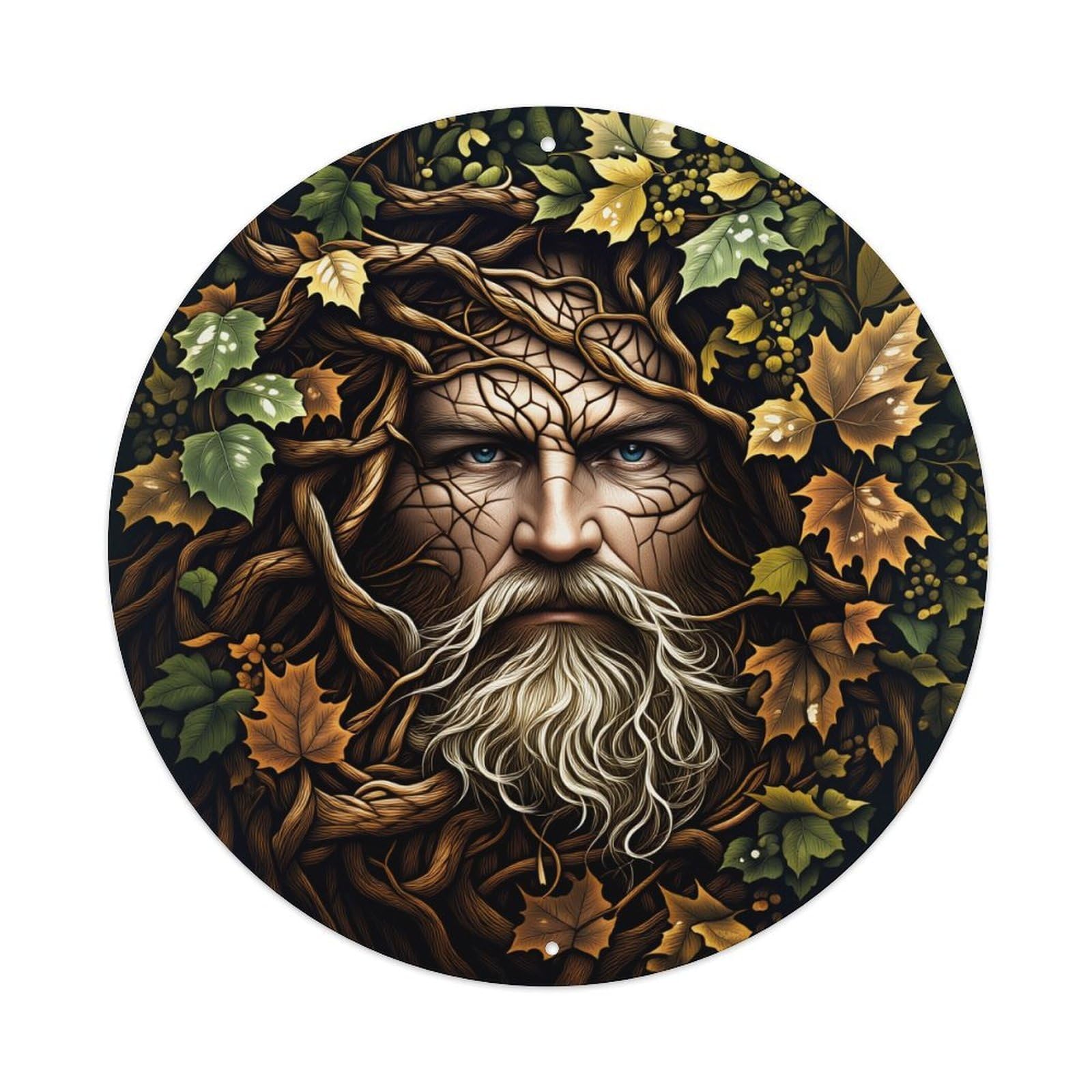 Forest Man With Leaves And Vines Vintage Round Tin Sign Retro Metal Wall Decor Metal Poster, Home Bar Garage Farmhouse Cafe Wall Art Decoration 8x8Inches