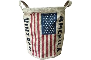 Patriotic Burlap Basket: Vintage Woven Storage with Americana Charm