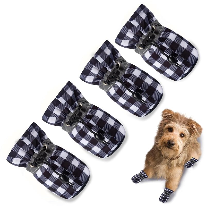 Botas para Cães com Sola Antiderrapante e Faixas Refletivas TEOZZO Pacote com 4, Black & White, Tamanho 3