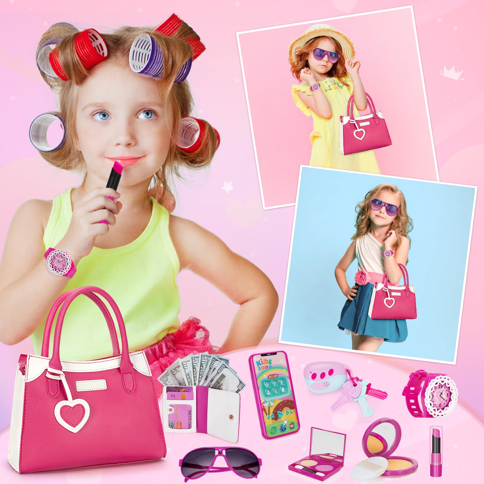 Bolso de juego para niñas pequeñas, juguetes de princesa para niñas de 3, 4, 5, 6, 7, 8 años, bolso para niños pequeños con accesorios, bolso de juguete para niños de cumpleaños para niñas 6
