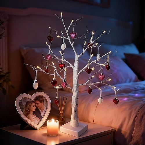 Miniatura 6 de Paquete de 2 decoraciones iluminadas de Navidad de Halloween para interiores, árbol de abedul de 2 pies con luces LED, pequeño árbol de Navidad de