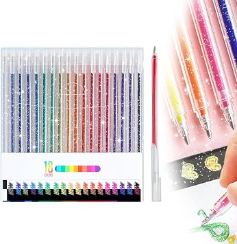 Dual Tone Iridescent Glitter Gel Ink Pens, 2025 New Sparkle Metallic Gel Pen Set for Coloring, Glitter Gel Pens for Kids Adult Office Back to School Supplies 18-color