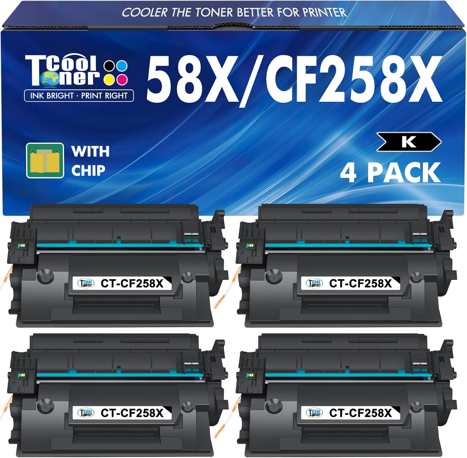 58X 58A CF258X Toner Cartridge Black Compatible Replacement for HP 58X CF258X 58A CF258A Toner Cartridge for HP Laserjet Pro M404n M404dn MFP M428fdw M428fdn M428dw Printer Ink High Yield 4 Pack