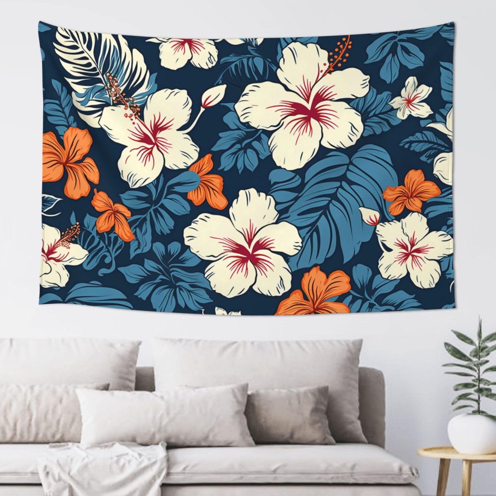 Fodpand Black Hawaii Flower Tapestry Dorm Decor, Wall Backdrop Aesthetic Tapestries Hanging Banner For Bedroom, Modern Wall Art Poster Blanket, Home Decor Wall Tapestry 60"X40"