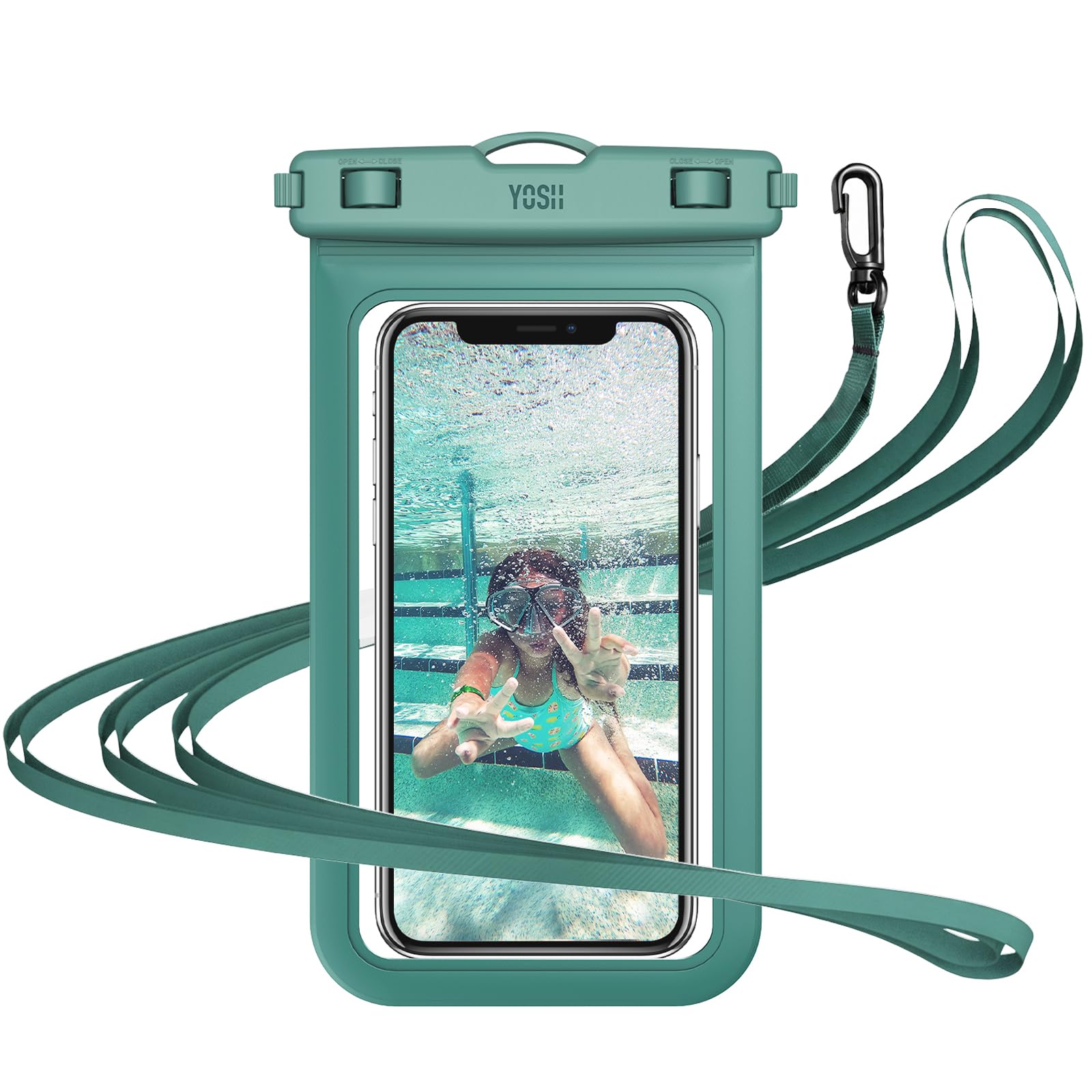 YOSH Zielone wodoodporne etui na smartfon, IPX8 wodoodporne etui na iPhone 17 16 15 14 13 Pro Max XS XR X SE, Samsung S24, S23, S22, A14, A23, A33, Xiaomi Redmi ochrona telefonu, woda do 7,0 cala
