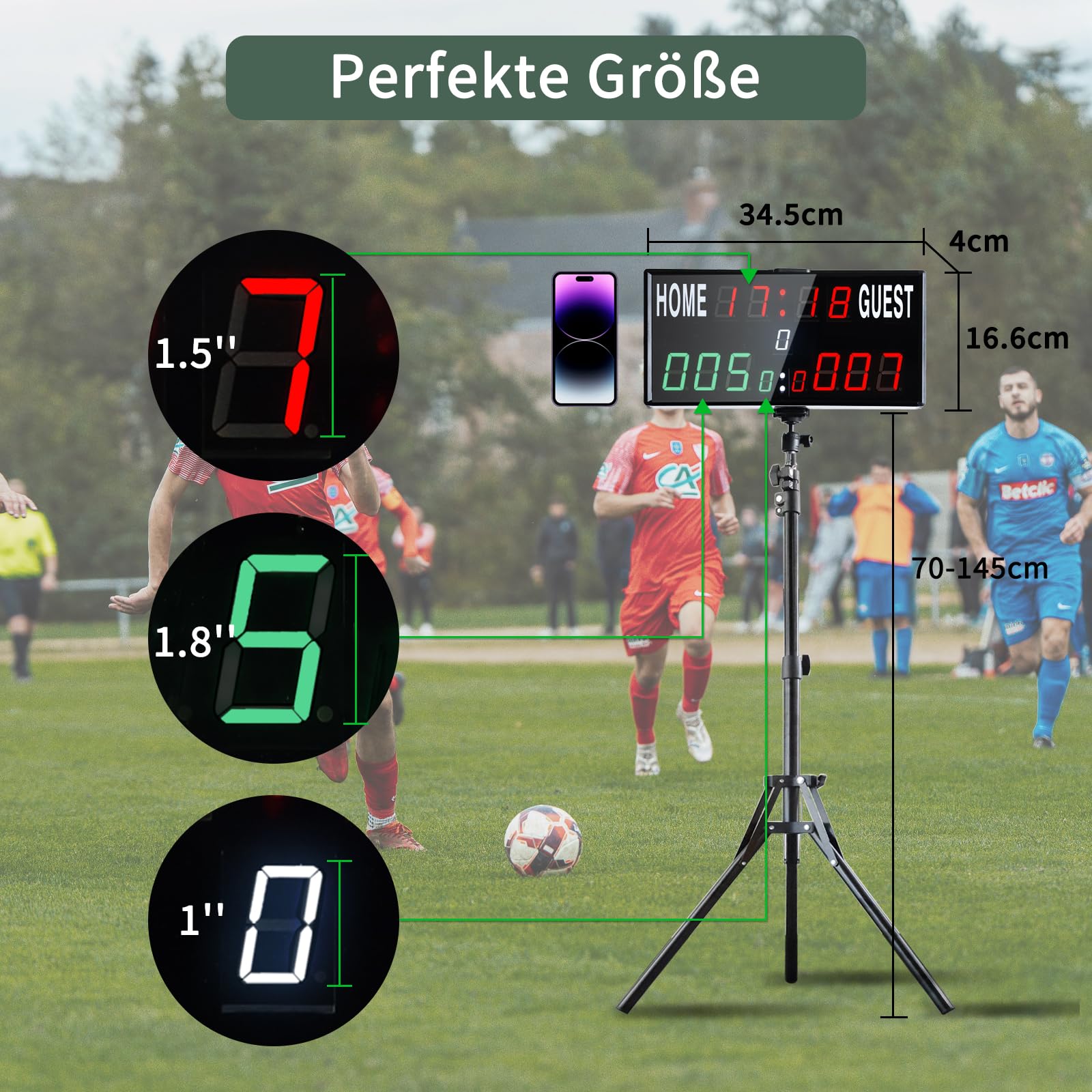 Tragbare Elektronische Anzeigetafel Fussball, 13-stellige Basketball Punktezähler mit Uhr, Tischtennis Zähler mit Countdown/Aufwärtszählung, Digital Scoreboard für Volleyball, Cornhole, Badmin