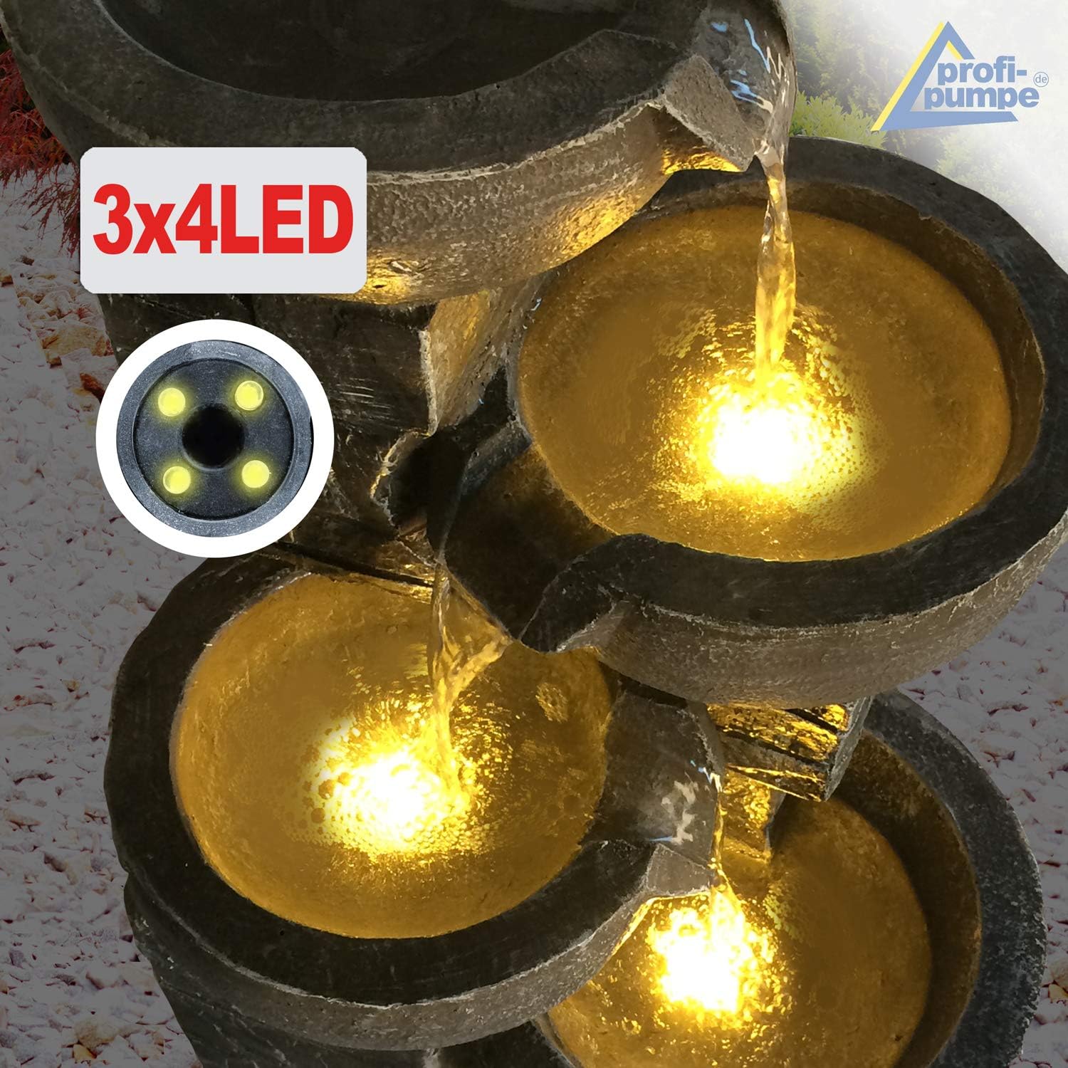 Fontana da giardino, fontana decorativa, fontana per interni, fontana con luce LED, 230 V, cascata, giochi d'acqua per giardino, laghetto da giardino, terrazza, balcone