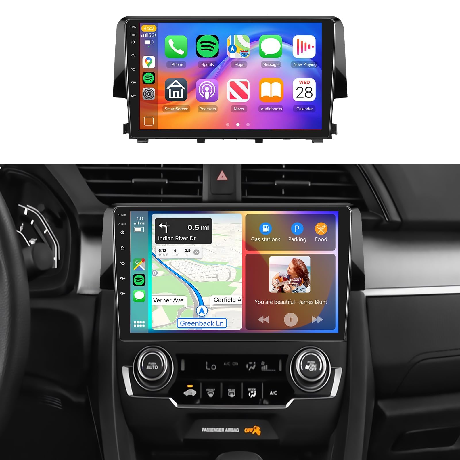 8Core 6GB+128GB Android 15 for Honda Civic 2016-2020 Radio,5.0 Bluetooth Car Stereo with Wireless Carplay,5Ghz WiFi,DSP 46EQ,Android Auto,9inch 1280x720 IPS Touch Screen,Backup Camera,63UIs,GPS,FM