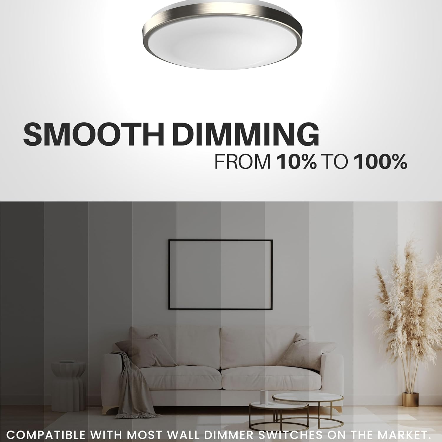 11" LED Flush Mount Ceiling Light Brushed Nickel Dimmable Adjustable Color Temperature Cozy Warm to Cool White Daylight 2700K 3000K 3500K 4000K 5000K Selectable 5CCT (11 inches)