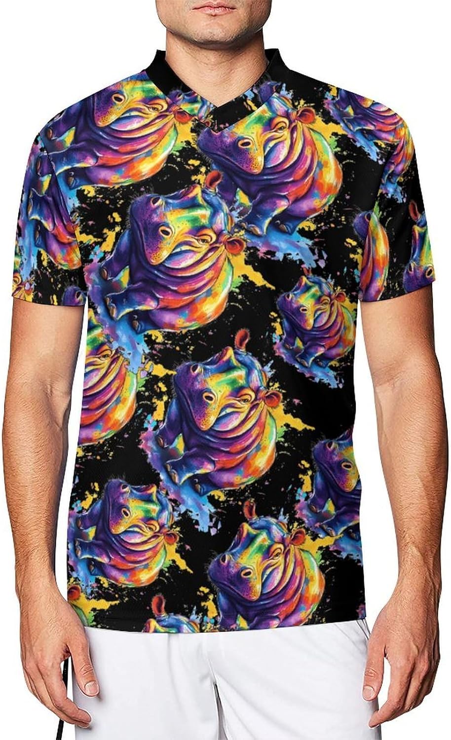 Hippo Colorful Men's Running Shirts V Neck Short Sleeve T Shirt Football Jersey Sport Tops 6X-Large