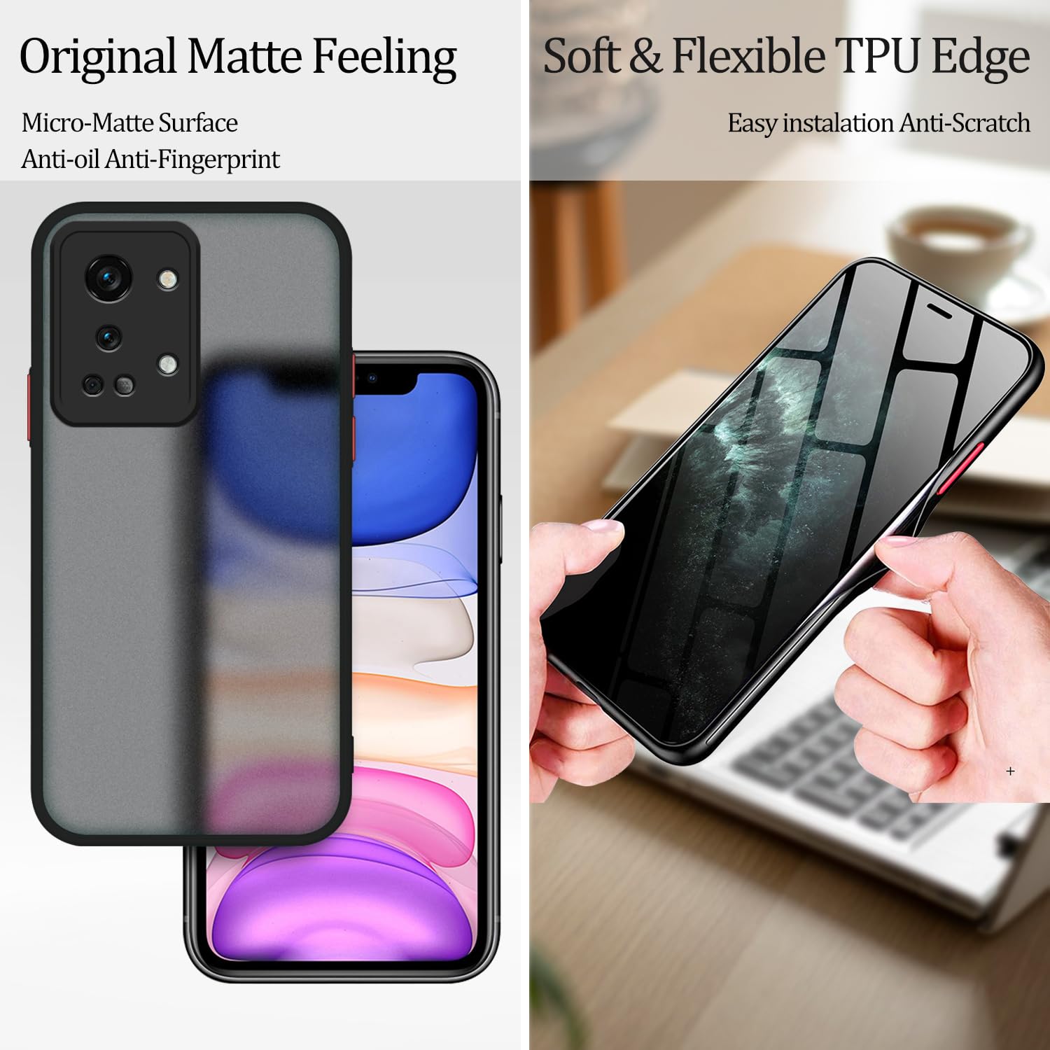 Cover in Silicone per OnePlus Nord 2T 5G, 3 Custodia Morbida in TPU Silicone Opaco Sottile con Protezione della Fotocamera (Nero + Verde + Rosa