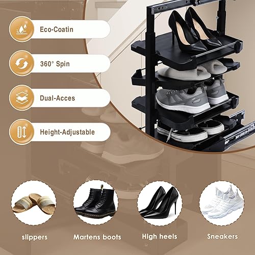 Miniatura 6 de Shoe Storage Rack, 4 Tier Pull-Out Shoe Rack Adjustable Height Retractable Vertical Shelf Organizer Shoe Shelf for Closet Shoe Cabinet