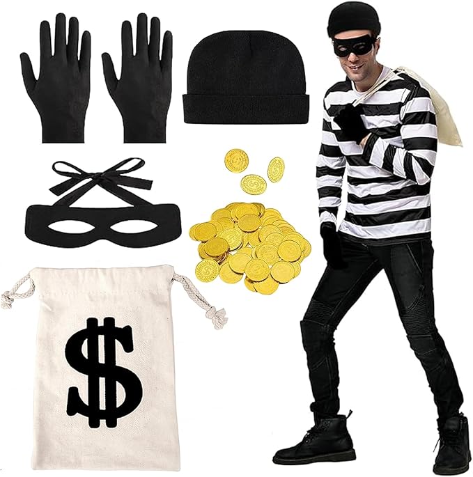 Cosplay Bank Robber Costume Set: 5-Piece Dress-Up Fun