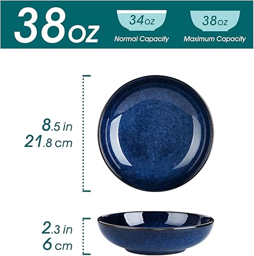 Miniatura 2 de vancasso Stern - Juego de 6 cuencos de cerámica para pasta, 38 onzas, cuencos de ensalada grandes para servir, aptos para horno de microondas,