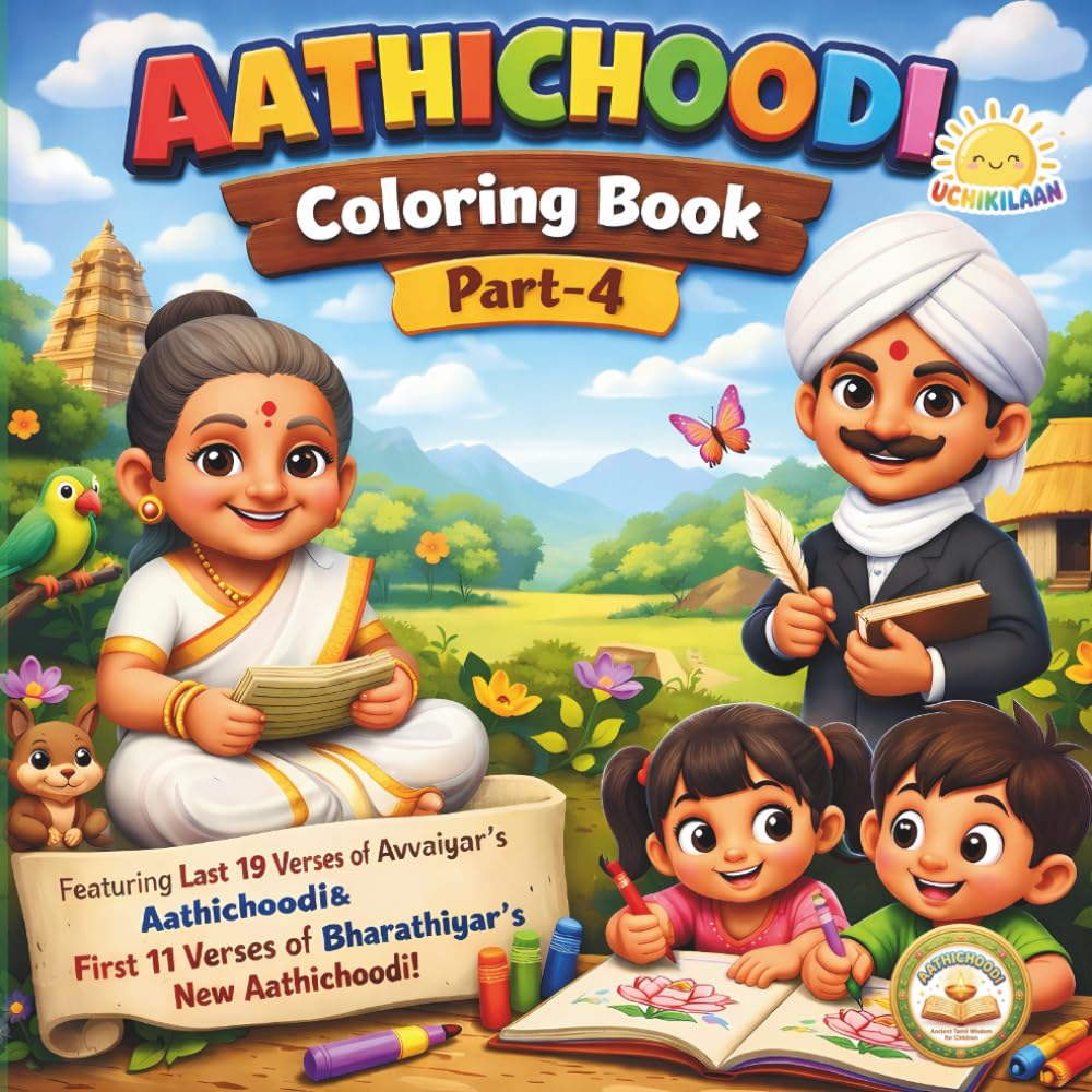 Aathichoodi Children Coloring Book – Part 4: Moral Values Through Coloring | Avvaiyar & Bharathiyar | Tamil Wisdom for Kids