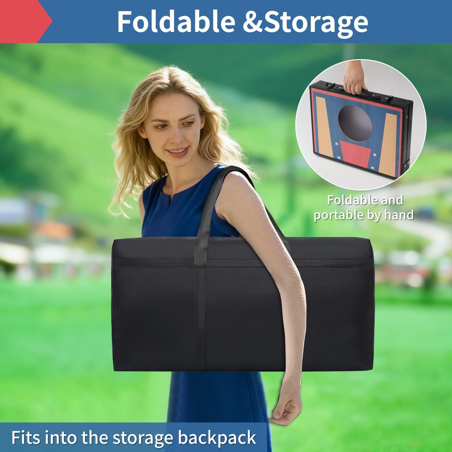 Portable Cornhole Board Set,24 x 16 in Corn Hole Games, Adjustable Angle & Dual Modes (Child/Adult) for Free Switch,Extra-Thick Material, Cornhole Game Boards with 8 Bean Bags with Storage Bag