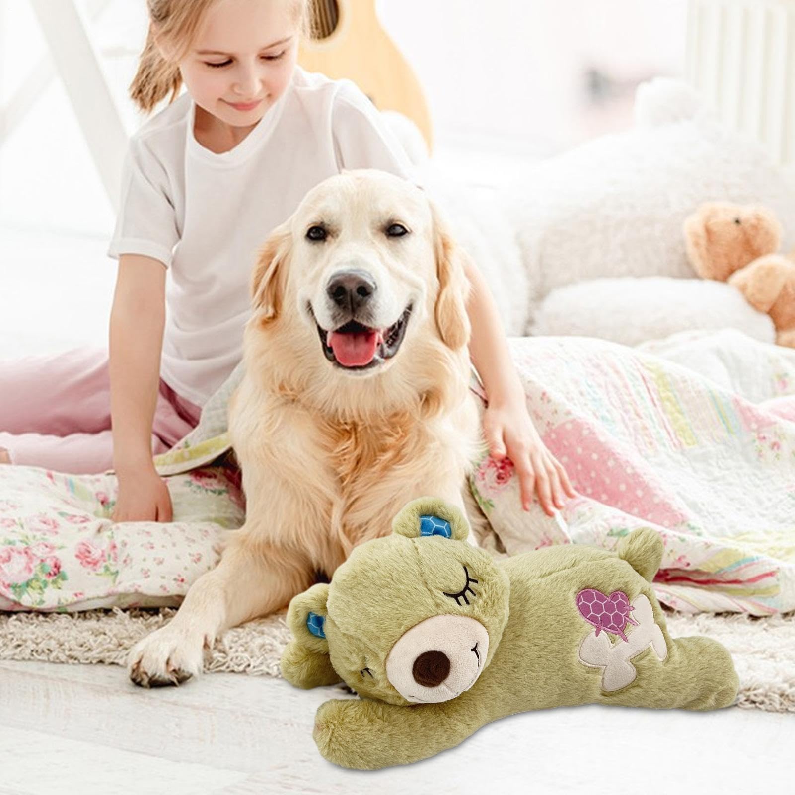 Jouet en peluche avec battement de cœur – Ours confortable pour chien de 14 cm, doux et amovible rembourré avec vibrations douces | Encourage les chats et chiots à se détendre, soutenir l'exploration