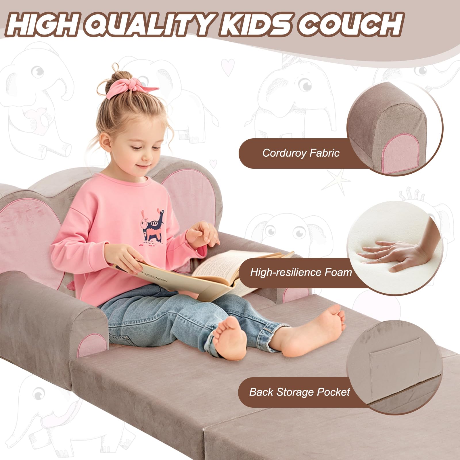 2 en 1 Canapés pour Enfants,Canapé Enfant Convertibleavec Housse de Canapé Amovible,Chauffeuse Enfant Convient aux Salons,Chambres et Salles de Jeux,comme Cadeau d'anniversaire pour Filles et Garçons