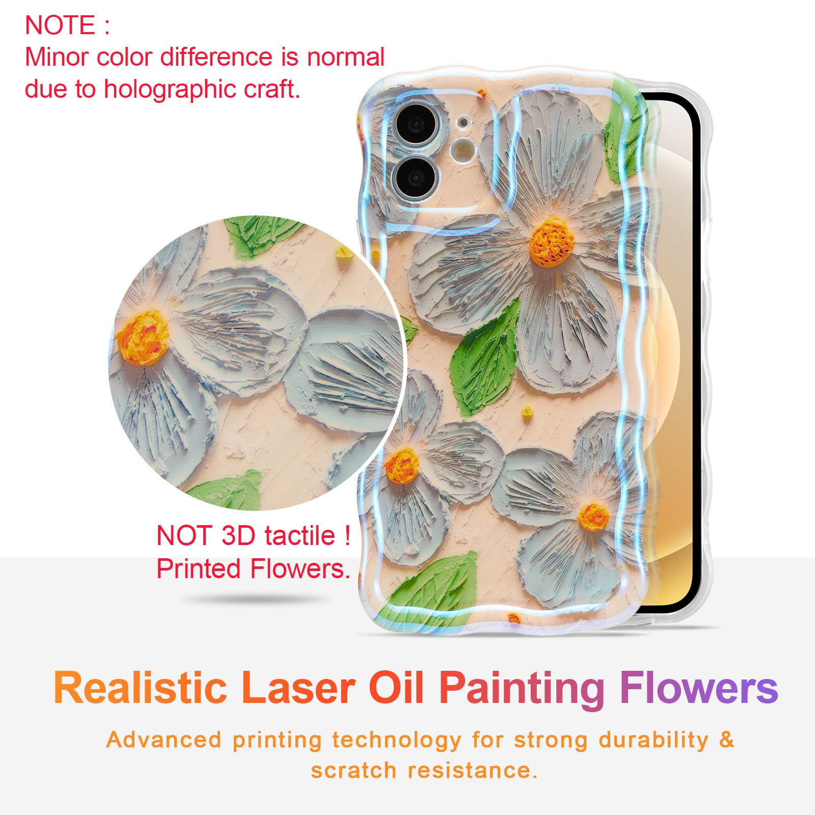 EYZUTAK Case For IPhone 15 Pro Ax, Colorful Retro Oil Painting Printed Flower Laser Glossy - View #8