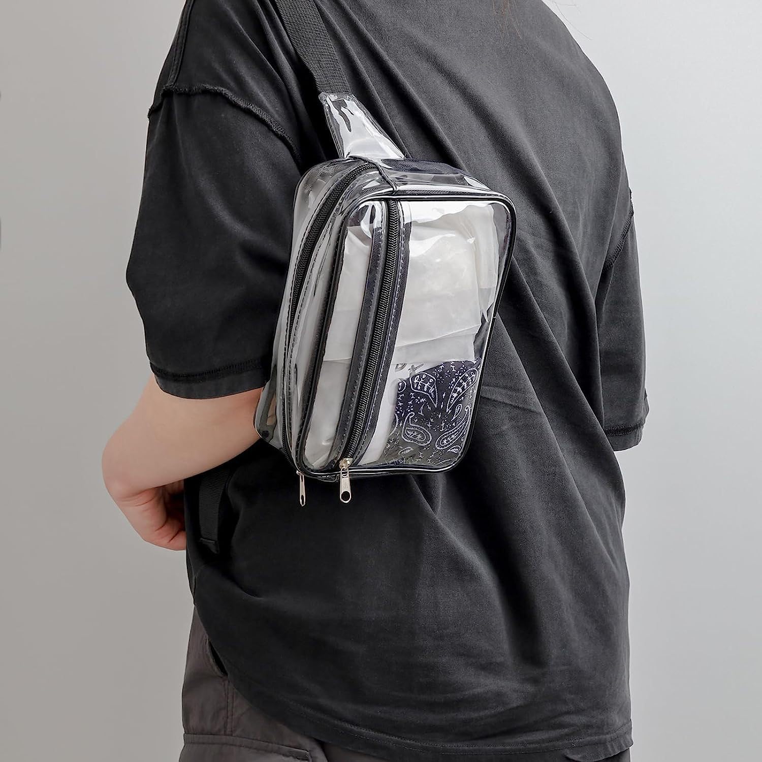 Clear Purse for Women Stadium Approved - Fanny Pack Belt Bag Crossbody Trendy (Black) - Image 7