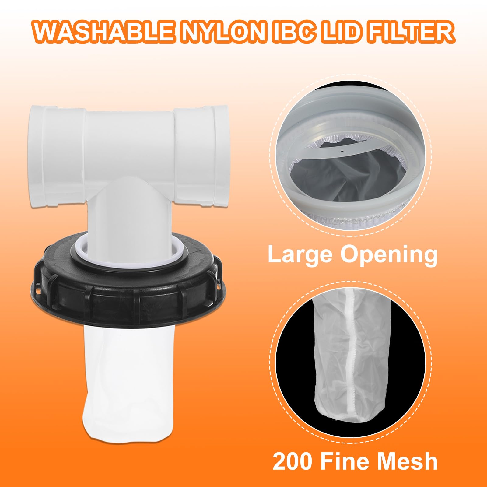 QUARKZMAN 163mm Tapa de Filtro de de IBC, Adaptador de Manguera en T para Contenedor de Tanque de Agua de Lluvia de 1000L para Tanques de Agua de 275gal, Negro/Blanco